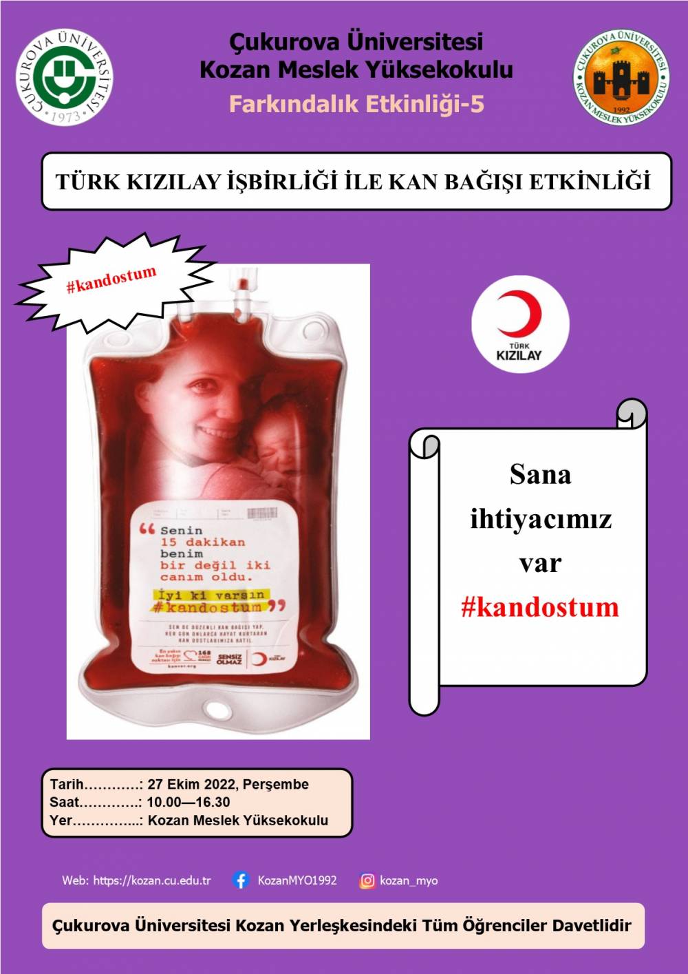 Kozan MYO Farkındalık Etkinliği-5 "KAN BAĞIŞI"