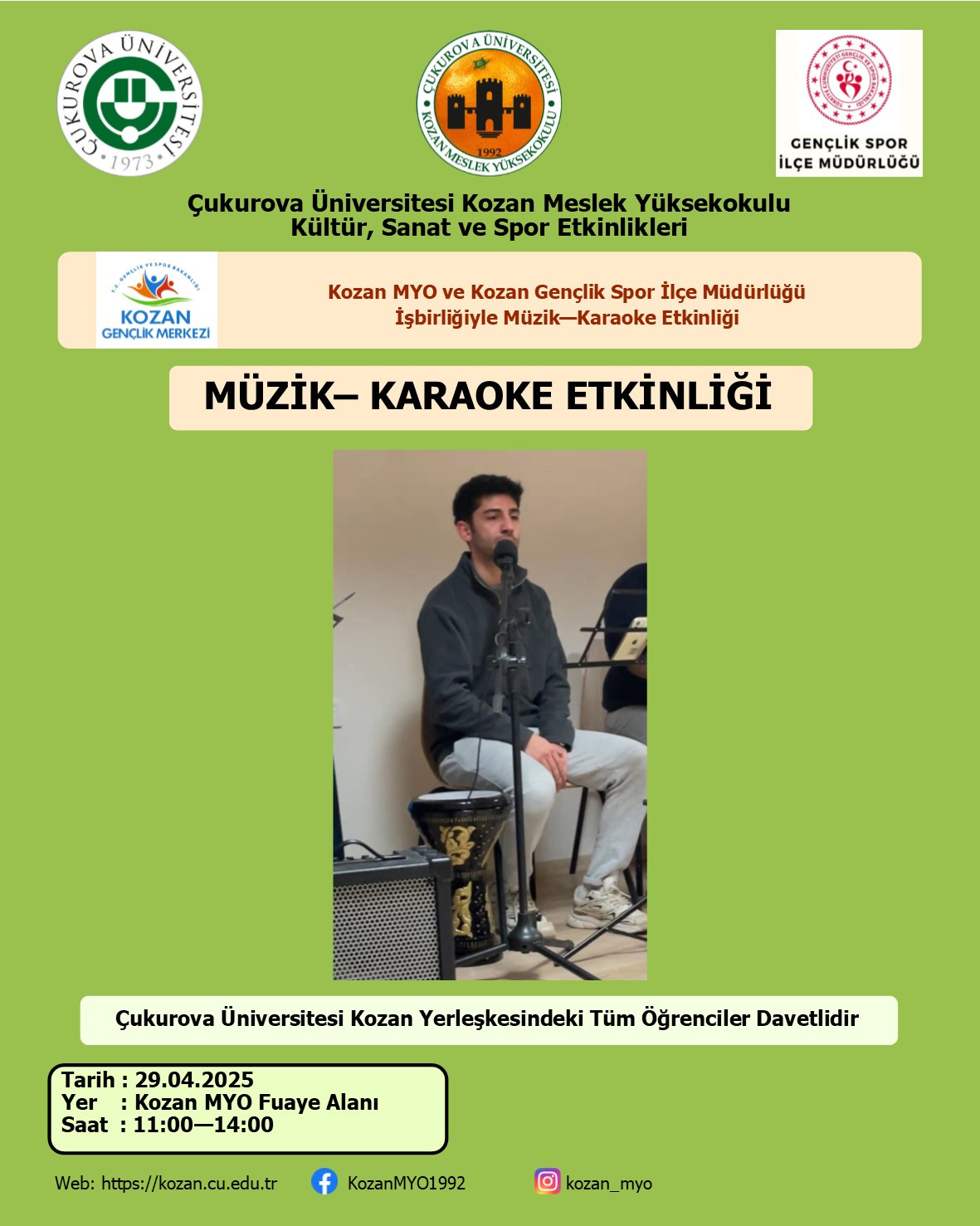Kozan MYO ile Kozan Gençlik Spor İlçe Müdürlüğü İşbirliğiyle Müzik-Karaoke Etkinliği