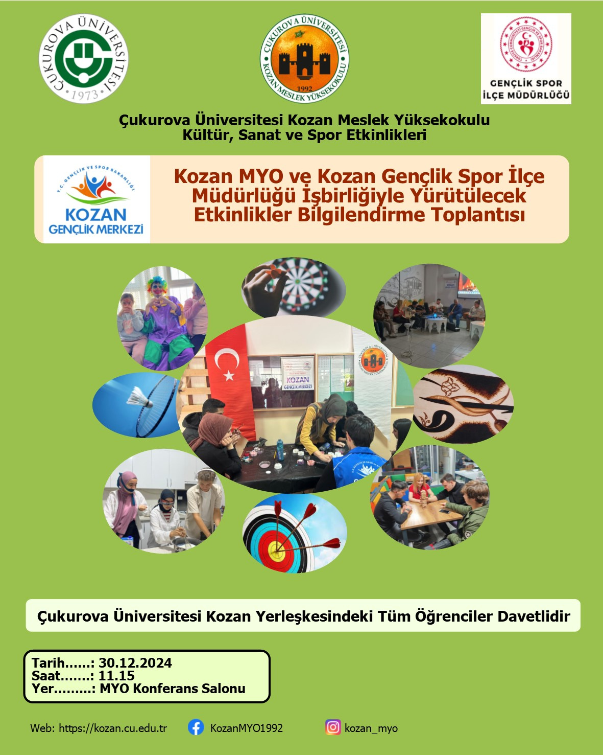 Kozan MYO ile Kozan Gençlik Spor İlçe Müdürlüğü İşbirliğiyle Yürütülecek Etkinlikler Bilgilendirme Toplantısı