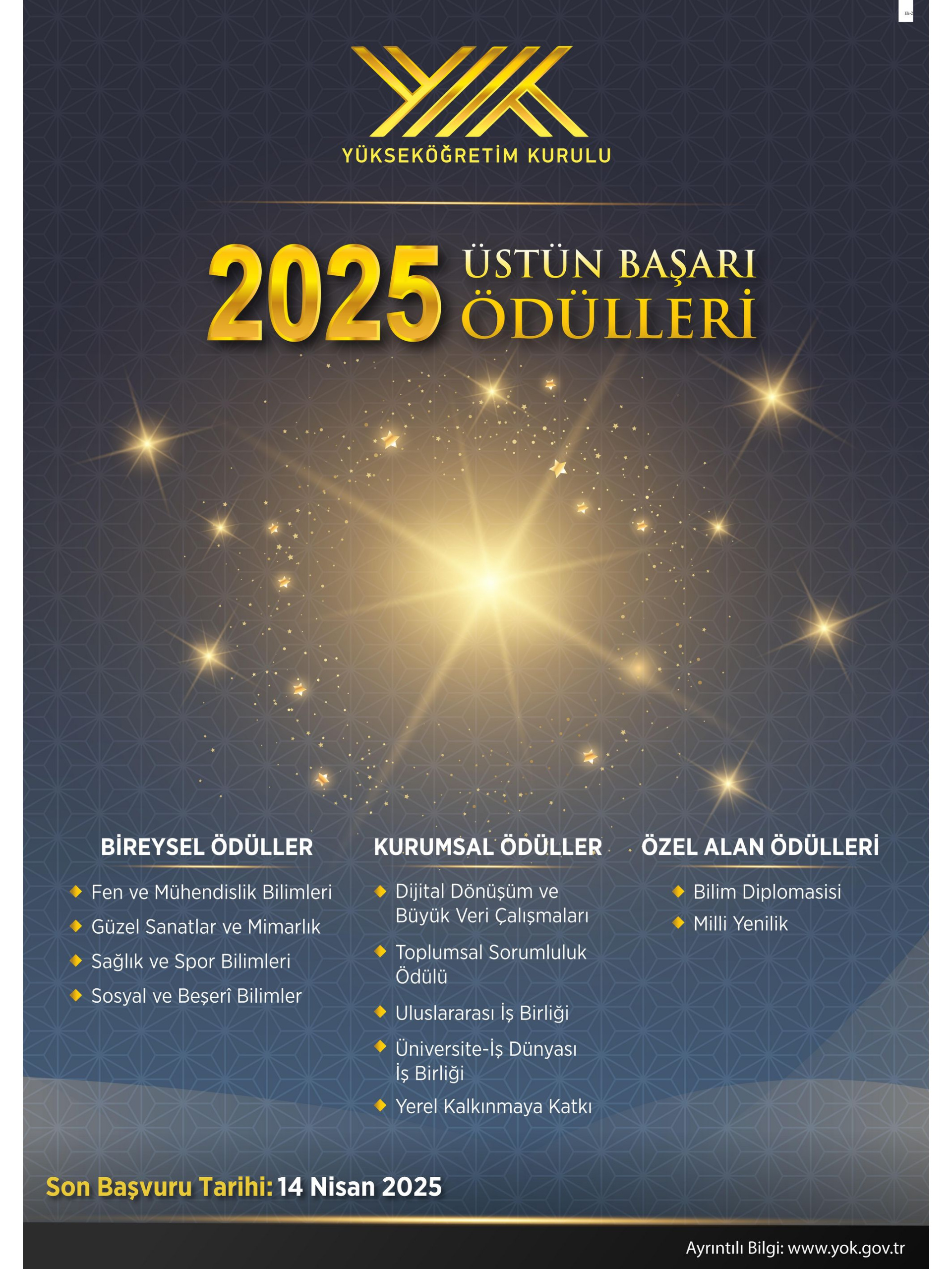 2025 Yılı YÖK Üstün Başarı Ödülleri Başvuruları Duyurusu