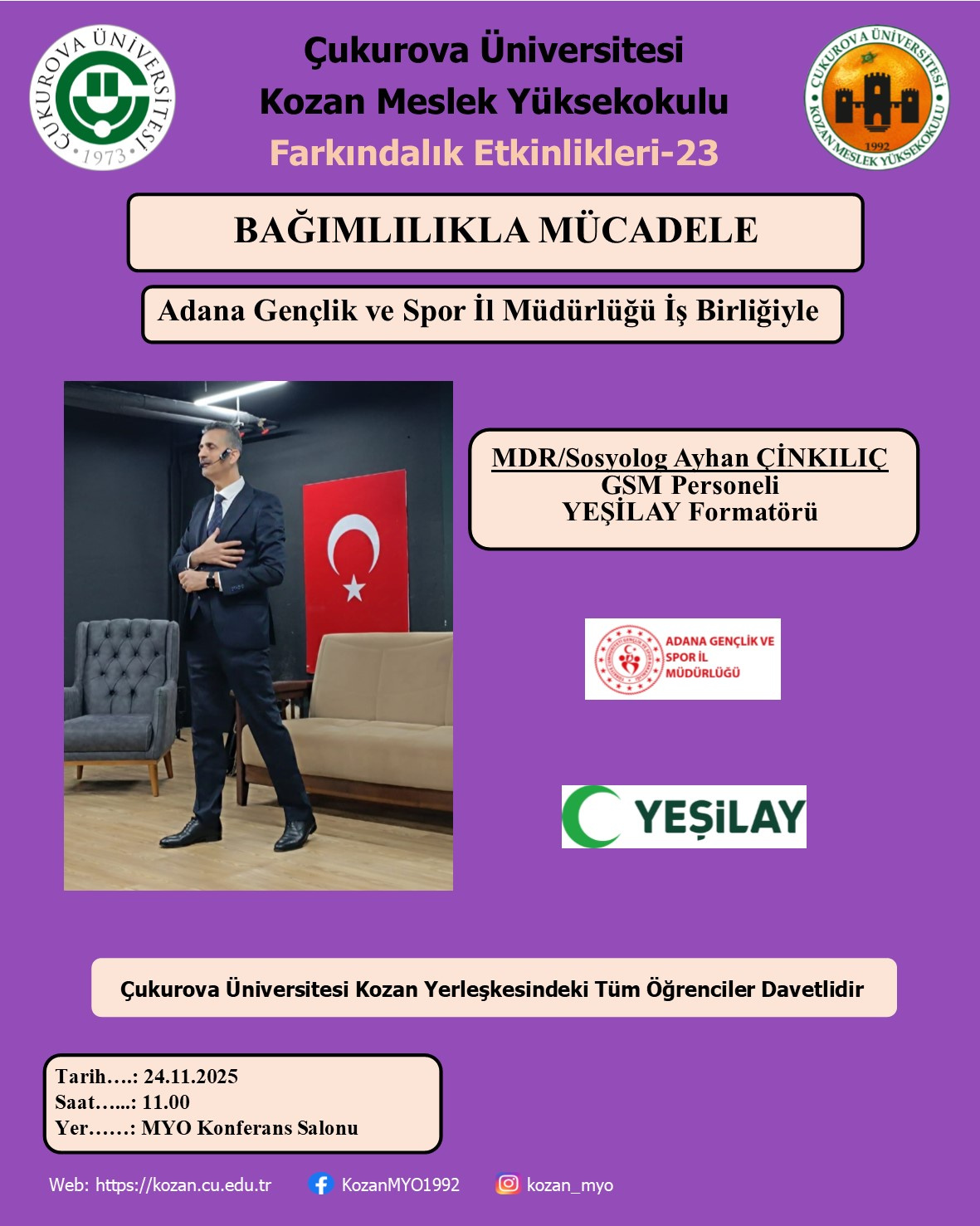 Bağımlılıkla Mücadele Konulu Farkındalık Semineri Yapılacaktır