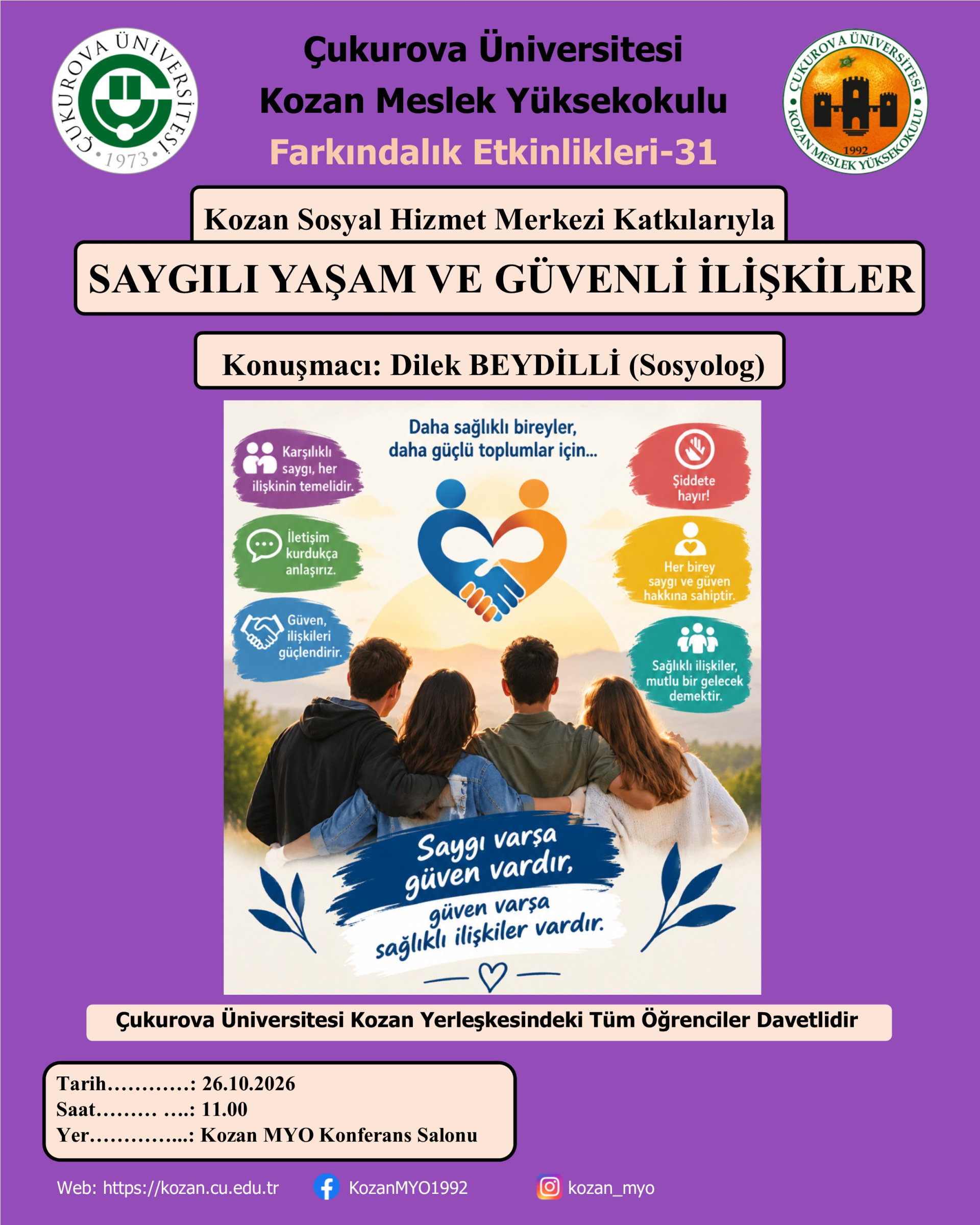 Farkındalık Seminerleri Serisinde “Saygılı Yaşam ve Güvenli İlişkiler” Konulu Seminer Yapılacaktır